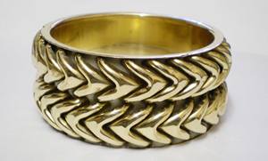 Bracelet jonc en cuivre plaqué or à chevrons entrelacés de luxe pour femmes, design tressé large tendance, élégant et poli - Product Image 2