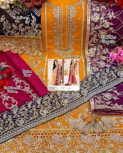 Faux Georgette Shalwar Kameez con pesado trabajo hecho a mano perla bordada Dupatta y Santoon conjunto de tendencia interior - Product Image 2