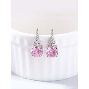 Hợp thời trang màu hồng CZ Stud Bông tai cho phụ nữ mạ vàng đồng & đồng Hoop Bông tai hoa mô hình dễ thương tôn giáo phong cách cho các bên - Product Image 1