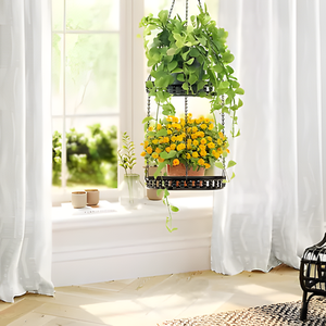 Panier suspendu décoratif en métal support pour jardinière support noir pour pot de plantes chaîne suspendue pour jardinière de fleurs avec crochet au plafond - Product Image 2