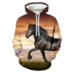 Camiseta de Béisbol con Capucha de Poliéster/Algodón, Estampado 3D de Caballo, Estilo Casual para Hombre <span class=keywords><strong>Joven</strong></span>, Otoño - Product Image 1