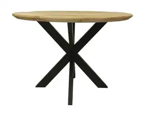 Farmhouse style rustic finish round mango wood dining table with metal black powder coat base handmade