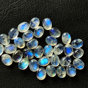 หินมูนสโตนสีรุ้งทรงกลมขนาด8x10มม. สำหรับประดับอัญมณีทรงหลวมสีฟ้ารูปวงรีสำหรับเครื่องประดับราคาขายส่ง - Product Image 1