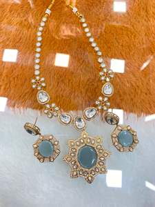 Premium Gold Plated Stone Kundan CZ Diamond <b>Necklace</b> <b>Set</b> With Earrings <b>Bridal</b> Jewelry Gift for Wedding & Festive Occasions - Product Image 2