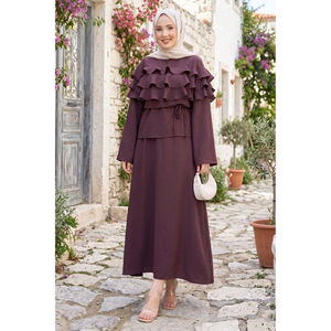 Ensemble court 2 pièces en crêpe avec détail volanté prune, taille empire XS/XL, haut évasé et short, motif uni, style club, tenue de sortie de jour - Product Image 1