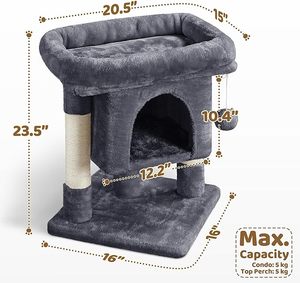 Arbre à chat moderne de 23,5 pouces avec condo, poteaux à gratter en sisal, centre d'activités intérieur écologique pour chatons et chats - Product Image 3