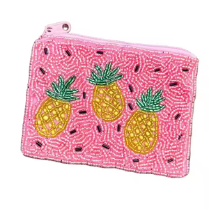 Medium Beaded Embroidery Hand made seed beaded Tommy coin pouch oranges and <b>green</b> color with color customized by MD HANDICRAFTS - Product Image 3