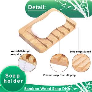 Paquete de 3 soportes de barra de jabonera de bambú con bandeja de drenaje automático, protector de jabón de drenaje de cascada Natural utilizado para baño y cocina - Product Image 2