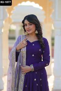 Ropa étnica india Star Georgette con bordado Zari Lentejuelas Trabajo Readymade Anarkali Vestido con borde de encaje de diseñador Dupatta - Product Image 6