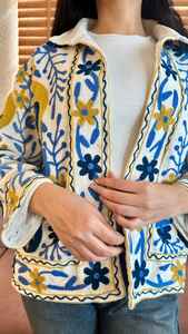 Chaqueta Suzani de Punto de Algodón Acolchada y Bordada Multicolor, Estilo Bohemio, con Ribete Tailandés, Clásica, Vintage, para Otoño e Invierno - Product Image 2