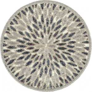 Juego de manteles individuales para mesa, alfombrilla de vidrio de pizarra de secado con patrón ovalado, alfombrilla y almohadillas de comedor elegantes hechas a mano, redondas con cuentas de oro plateado de 14 pulgadas - Product Image 1