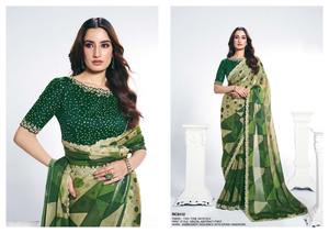 Hermoso Sari de seda satinada floral de primera calidad con bordado y trabajo manual de piedra, perfecto para todas las ocasiones - Product Image 2