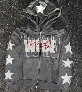 Sudadera con capucha lavada Vintage para hombre, algodón de peso pesado, diseño desteñido al sol, bordado de diamantes de imitación, cremallera, apliques personalizados, logotipo parcheado, Invierno - Product Image 1