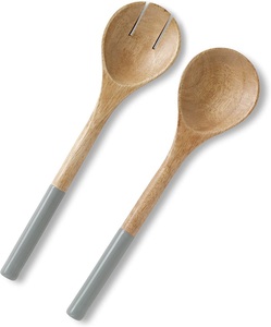 American style <b>Black</b> Resin handle acacia wooden 2pc <b>set</b> utensils for serving salad <b>cutlery</b> spoon and fork salad server - Product Image 4