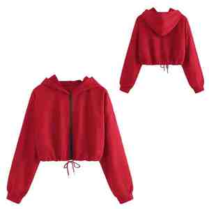 Venta al por mayor de las mujeres de invierno con capucha ligero de manga larga de ajuste cómodo Casual Crop Top sudaderas con capucha con logotipo frontal ropa al aire libre - Product Image 6