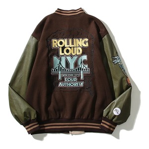 Venta al por mayor de fábrica logotipo personalizado de cuero genuino chaqueta de béisbol Varsity bordado de manga larga de punto lavado de invierno Patchwork - Product Image 4