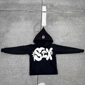 Sudadera con capucha térmica de algodón de gran tamaño Vintage para hombre, Jersey personalizado de alta calidad con estampado de hojaldre en relieve, hombro caído sin borde crudo - Product Image 5