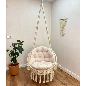 Fauteuil suspendu en macramé bohème fait main, intérieur et extérieur, en corde de coton - Product Image 3