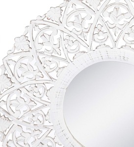 Meilleure vente miroir mural de courtoisie rond blanc vieilli fabriqué à la main en bois pour l'approvisionnement mondial de l'Inde - Product Image 3