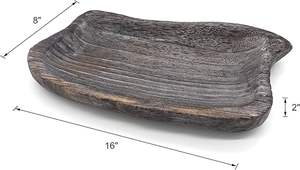 Plateau décoratif en bois massif Bol à bougie en bois sculpté à la main vintage Art décoratif rustique pour la maison et le bureau, 16x8x2 pouces - Product Image 4