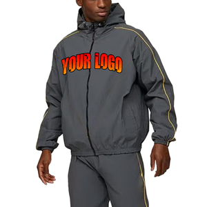 Ensemble de jogging personnalisé en nylon à fermeture éclair logo brodé survêtements coupe-vent pantalons de survêtement à capuche cordon de serrage ensemble veste et pantalon de gymnastique - Product Image 3