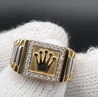 Anillo de sello con corona para hombre, tono dorado, plata 925, moissanita helada, anillo cuadrado, estilo hip hop, anillo de lujo llamativo, joyería al por mayor