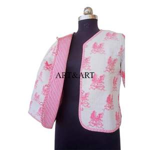 Chaqueta de Punto Acolchada Reversible Transpirable con Estampado Digital Indio, Hecha a Mano, con Diseño Floral para Mujer, de Algodón Orgánico Ecológico - Product Image 2