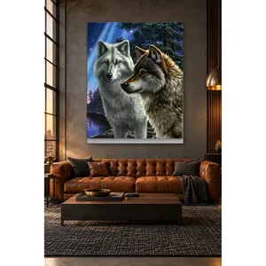 Impression sur toile : Paire de loups sous les aurores boréales - Product Image 5