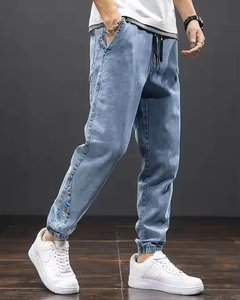 กางเกงยีนส์เอวยางยืดน้ำหนักเบาสำหรับผู้ชาย, กางเกงยีนส์เอวยางยืดคุณภาพสูงระบายอากาศได้ป้องกันการยับย่นมีสไตล์ - Product Image 3
