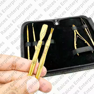 Complete Professional Manicure Hair Extension Tools Kit Stainless Steel Gold Plated 5-in-1 Cuticle Nippers <b>Nail</b> Pushers <b>Scissors</b> - Product Image 5