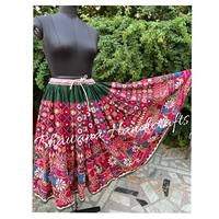 Falda India Vintage Banjara Kuchi Ghagra de algodón bordada a mano en estilo gitano Boho Gujrati único con cintura Natural