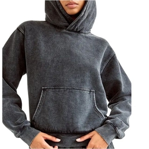 เสื้อฮู้ดดี้ผู้หญิงทรงหลวม ไหล่ตก สกรีนโลโก้ด้านหน้า ผ้าฝ้าย 100% เป็นมิตรกับสิ่งแวดล้อม แขนยาว สไตล์ลำลองสำหรับฤดูหนาว มีกระเป๋า - Product Image 2