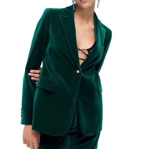 Blazers de mujer tejidos sólidos largos de un solo botón de terciopelo azul con estilo de baja tasa de alta calidad de nuevo diseño 2026 - Product Image 1