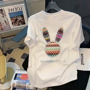 T-shirt à col rond pour femmes, slim, en vrac, personnalisé, imprimé, uni, été, nouvelle collection 2023 - Product Image 5