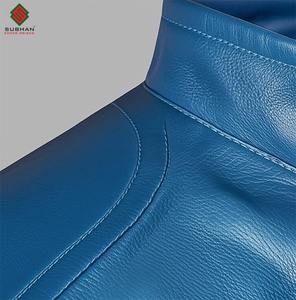 Chaqueta Bomber de Cuero Sintético Azul Cielo para Hombre, con Cierre de Cremallera y Cuello Alto |   Servicio OEM de Patrones Sólidos - Product Image 3
