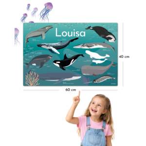 Personalized 40x60 cm Fabric Desk Mat with Cartoon Sea Creatures and Custom Name Featuring Whales Design - Product Image 2