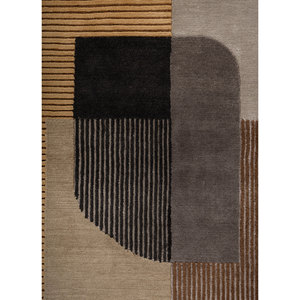 พรมขนสัตว์ถักมือ Ace-5001 สีเทาและดำ ลายแบบนามธรรม สำหรับห้องนั่งเล่นและทางเดิน รูปทรงสี่เหลี่ยมผืนผ้า ผลิตด้วยเทคนิคการทำมือ - Product Image 3