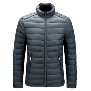 Men's Lightweight <b>Maroon</b> Puffer Jacket Slim Fit Quilted Winter Coat with Zipper Pockets and Stand Collar - Product Image 3