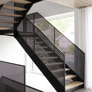 Moderne gerade Treppe hohe Qualität doppelte Riemen Stahlkonstruktion Holztreppen