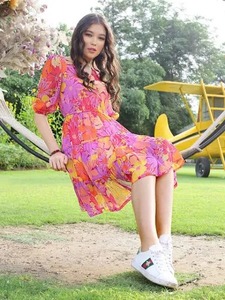 Vestido corto de algodón con bloque de mano indio, regalo de boda personalizado para novia, vestido informal elegante para niña, ropa de verano, vestido con estampado floral - Product Image 4