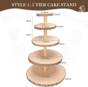 Soporte de madera para cupcakes de 5 niveles, soporte de exhibición de postres rústicos, rebanadas de madera grandes desmontables, cupcakes redondos - Product Image 2