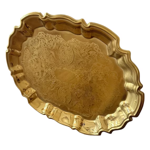 Plateau de table de service en laiton de fabricant indien pour la maison plateau de décoration de table plateau de dîner en laiton massif avec logo personnalisé - Product Image 5