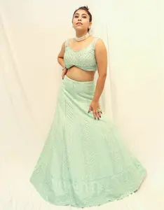 Indian Customized Women Evening Dress In Sea Green Colour