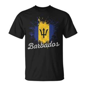 T-shirt drapeau de la Barbade noir pour homme, col rond, manches courtes, imprimé sérigraphié, vêtement promotionnel - Product Image 1