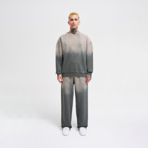 Conjunto Deportivo con Sudadera con Capucha Desteñida, Estampado de Logotipo Multicolor, 100% Algodón, Lavado Ácido, Sudadera de Cuello Redondo y Pantalones Deportivos para Hombre - Product Image 1