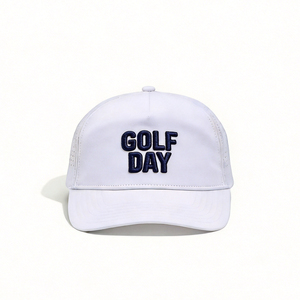 White 5-Panel <b>Baseball</b> <b>Cap</b> Embroidery Golf Day Logo Unisex Adjustable Laser Cut Hat Spring Summer Casual Outdoor Wear - Product Image 1