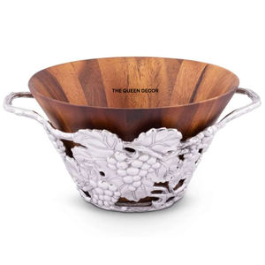 Tazón de Madera con Base de Metal de Diseño, Tazón Decorativo de Madera Antigua de Alta Calidad con Base de Metal, Ecológico - Product Image 1