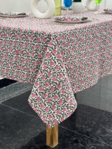 Nappe imprimée en blocs indiens Couverture de table en coton floral Nappe française rose Nappe rectangulaire Nappe de table à manger Décor - Product Image 4