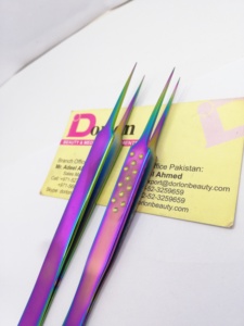 Custom Logo <b>Rainbow</b> Eyelash Tweezers High Quality Stainless Steel Sustainable Dotted Plain Handle for Eyelash Extension - Product Image 3