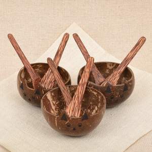 Juego de cuenco y cuchara de cáscara de coco, nuevo estilo único, Cara de gato, cuencos de palma de coco tallados a mano para servir alimentos - Product Image 4
